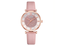 Relógio de Pulso Unissex de Moda Simples Pulseira Pu Analógico Quartzo Casual Rosa