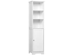 Armário Alto Para Banheiro Com 5 Níveis, Coluna De Armazenamento Com 3 Prateleiras, 1 Porta E Prateleira Ajustável, 40x38x160 Cm, Branco