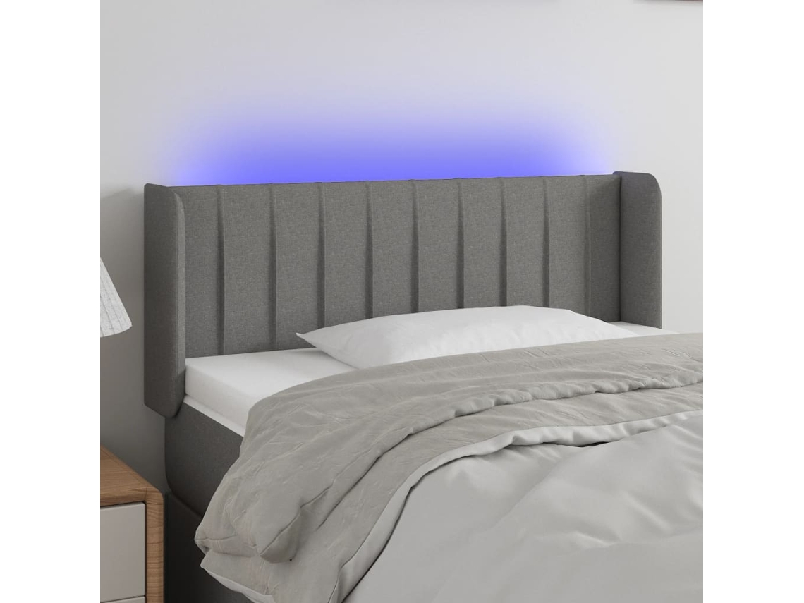 Cabecero con luces LED, tela, 103x16x78/88cm, gris oscuro