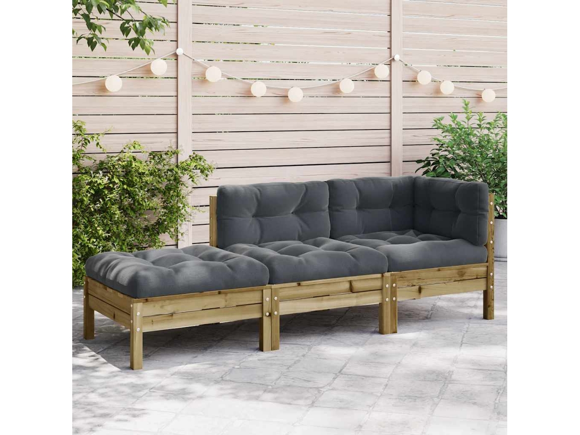 Vidaxl Sofá De 3 Lugares Para Jardim C/ Almofadões E Apoio De Pés