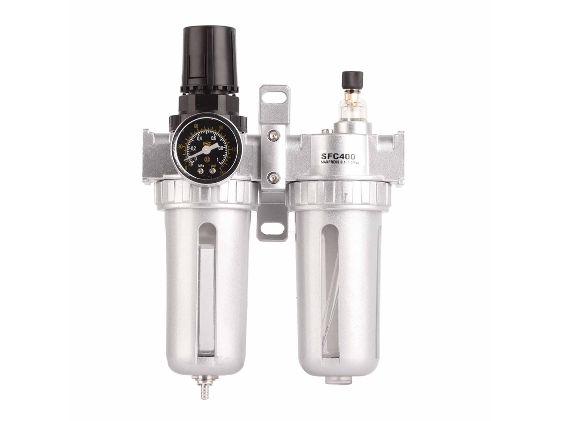 Conjunto Filtro Ar Separador Óleo Regulador Pressão Sfc400 Componentes Pneumáticos Prata
