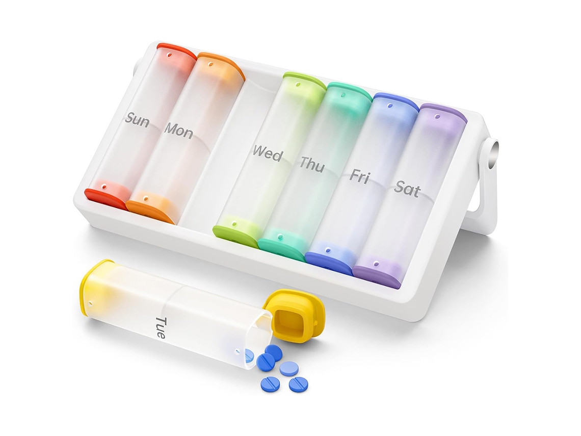 Organizador Semanal De Comprimidos Eifson 7 Dias Am Pm Com Pegador Sem Bpa (branco Transparente)