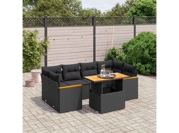 Vidaxl 7 Pcs Conjunto De Sofás P/ Jardim C/ Almofadões Vime Pe Preto