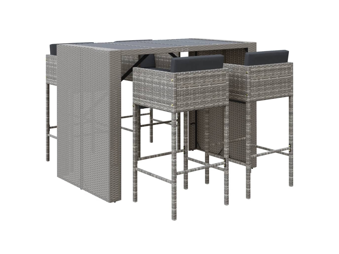 Conjunto de 5 Bar para Jardim com Almofadões Vime Pe Cinzento MAISON EXCLUSIVE