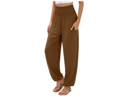 2026 pantalones Harem de Yoga de Cintura Alta para Mujer Con Bolsillos Boho M Café