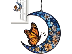 Enfeite de Sol Borboleta Monarca e Lua com Flor Enfeite de Jardim Borboleta Monarca e Lua com Flor Enfeite em Acrílico, CHABERLU