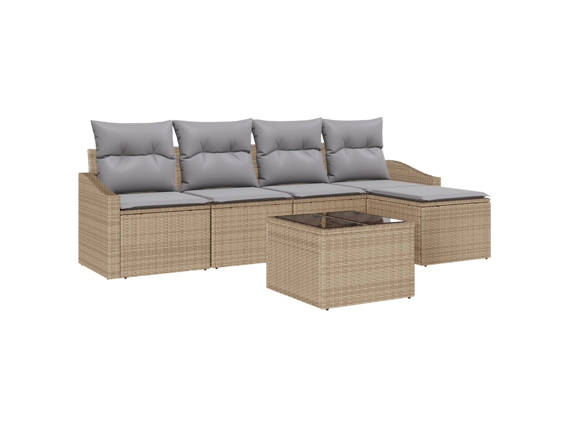 Conjunto 6 Sofá De Jardim Vidaxl Bege Vime Pe (233 X 117 X 85 Cm)