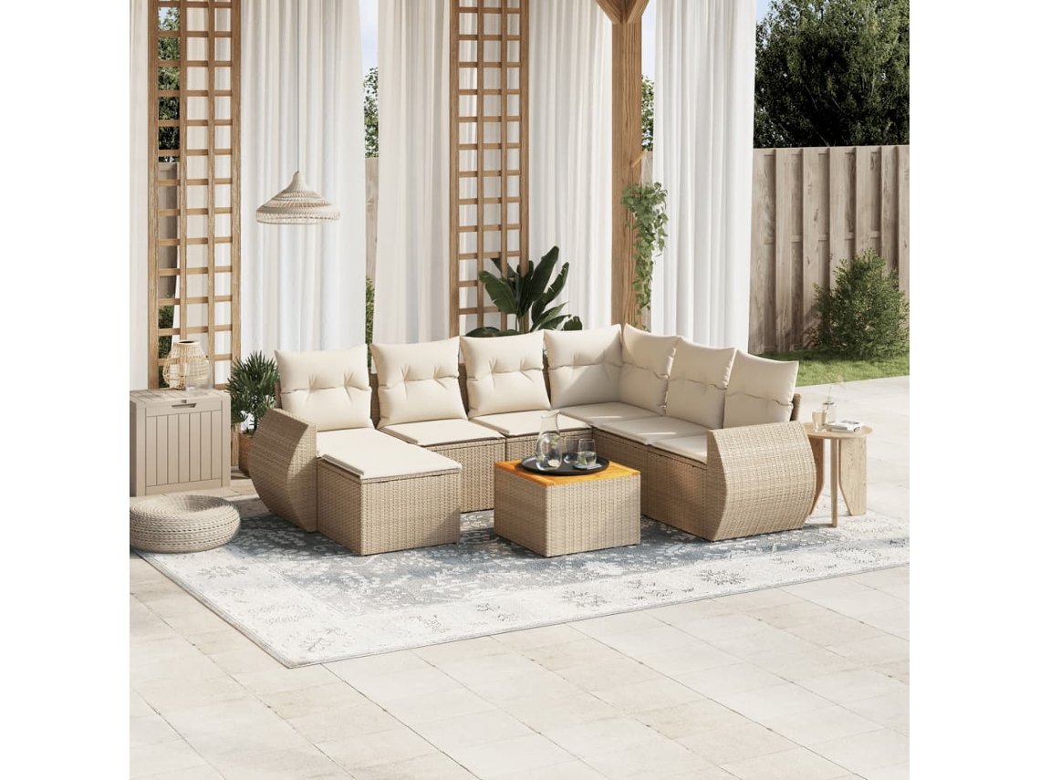 Pcs Conjunto De Sofás P/ Jardim Com Almofadões Vime Pe Bege Dkd Home Decor
