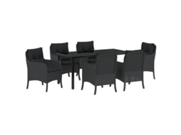 Conjunto 7 De Jantar De Jardim  De Vidaxl Com Almofadas Preto Rattan Poly