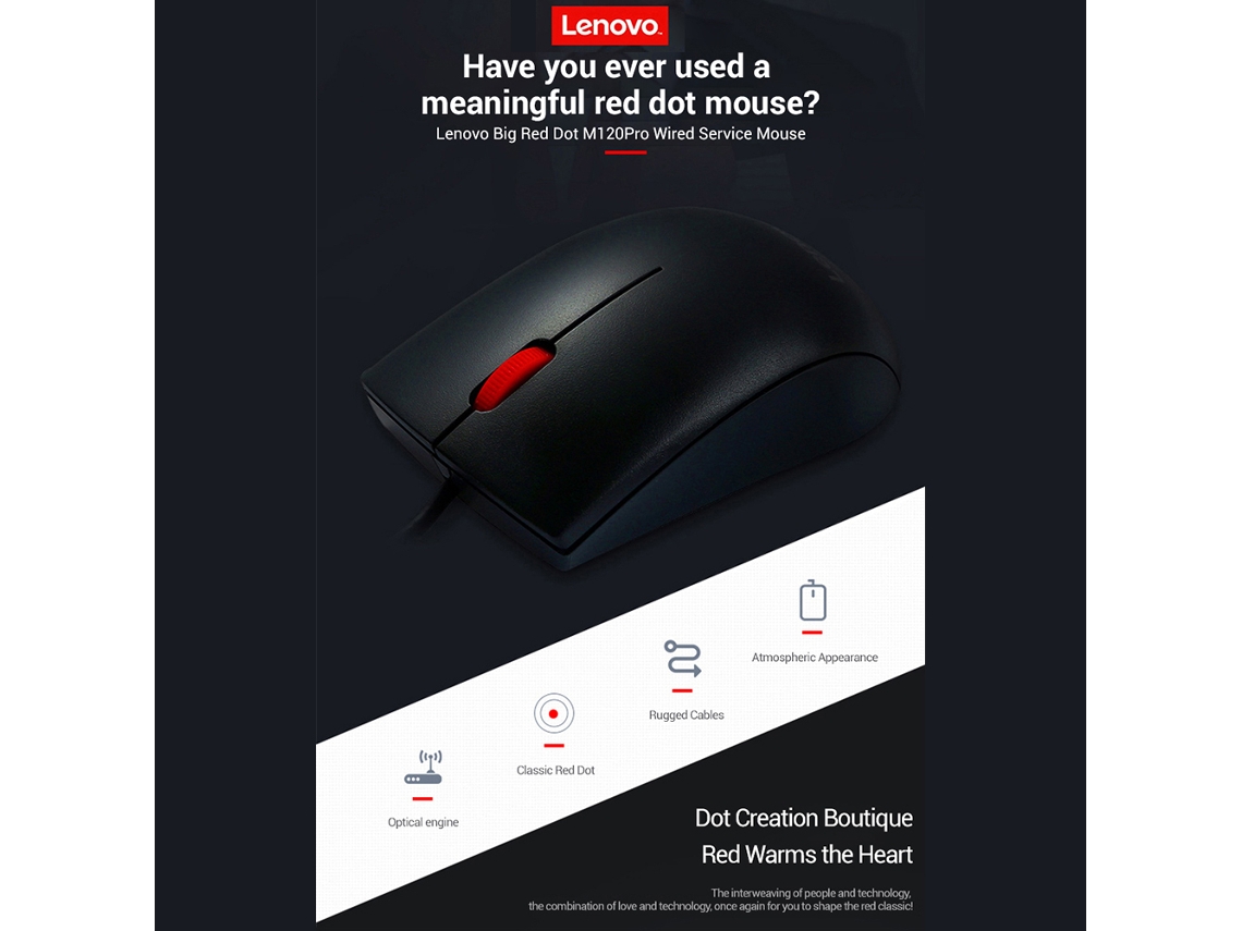 Rato Lenovo M120pro Fio 1600dpi Preciso