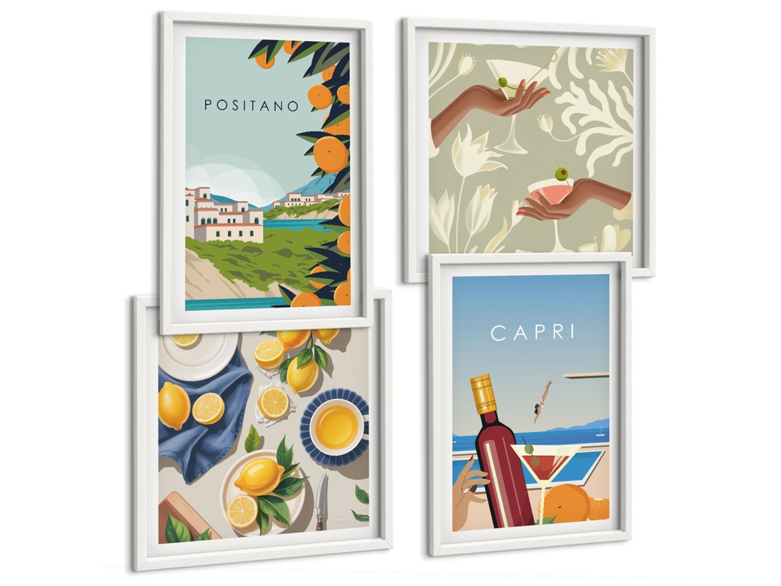 Composição De Quadros Paisagens Frutadas Vintage Espelharte (4 Peças)