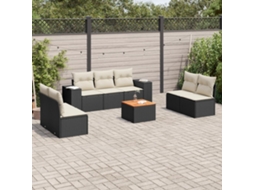 Vidaxl 8 Pcs Conjunto Sofás De Jardim Com Almofadões Vime Pe Preto