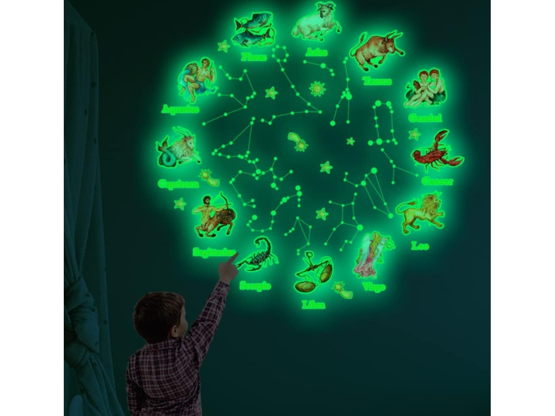 Adesivos de parede, estrela que brilha no escuro, lua que brilha no escuro, adesivos de teto, planetas, espaço (doze constelações)