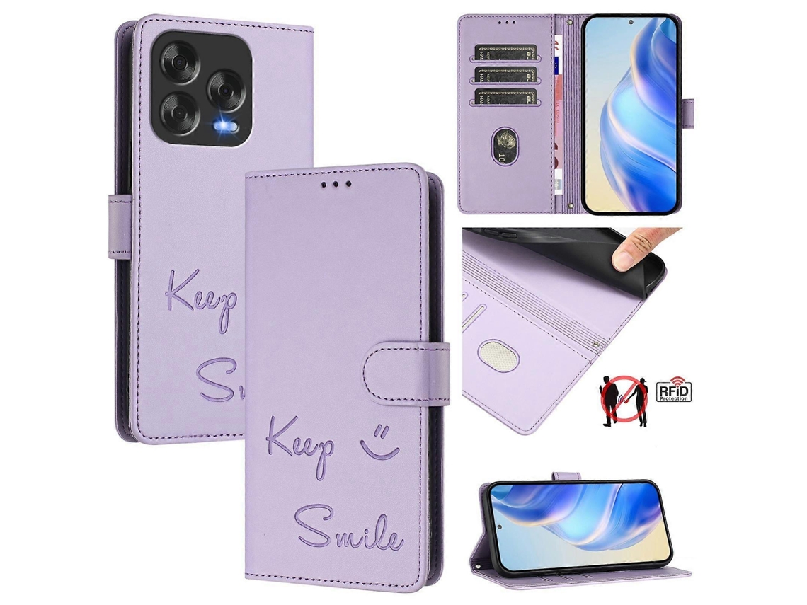 Capa De Couro Para Celular Com Rfid E Relevo Smile