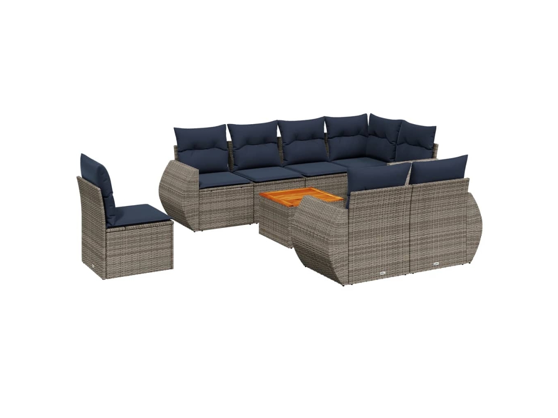 Conjunto de Sofá de Jardim, 9 Peças, Almofadas, Rattan Cinza MAISON EXCLUSIVE