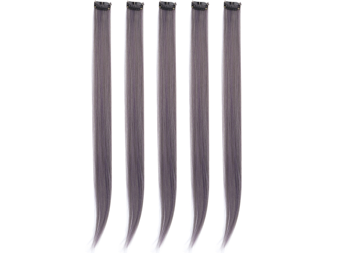 2026 5 Piezas de Extensões de Cabelo Reto Cor Azul Acinzentado com Clip para Festas e Cosplay