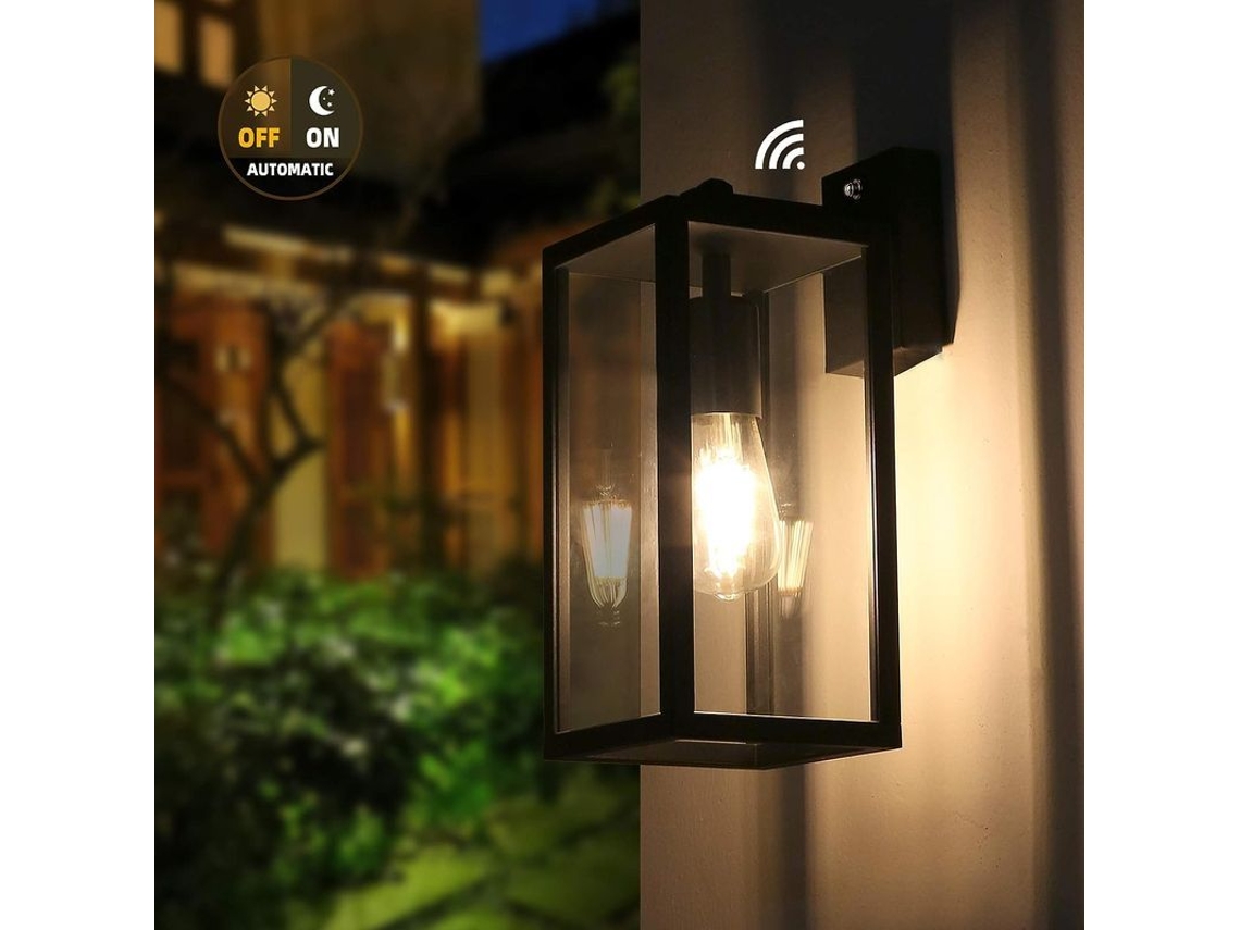 Luz de Parede Nova Line exterior com sensor de luz ambiente anti roxo vidro transparente preto mate