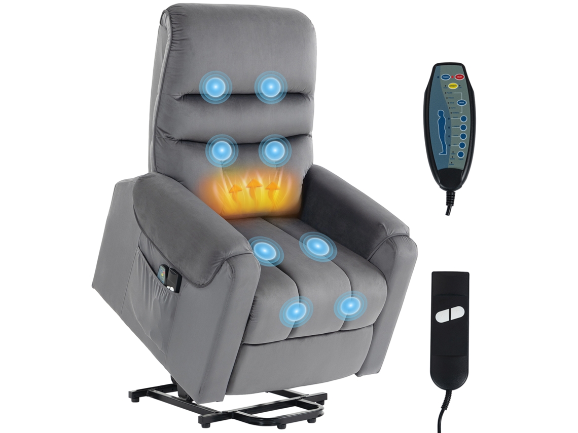 Poltrona Elétrica Reclinável Com Massagem, Vibração E Aquecimento. Poltrona Elétrica Reclinável Em Veludo. Cinza Escuro.
