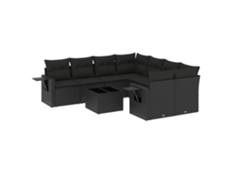 Conjunto de 9 Sofás para Jardim com Almofadões Vime Pe Preto MAISON EXCLUSIVE (9 pcs)