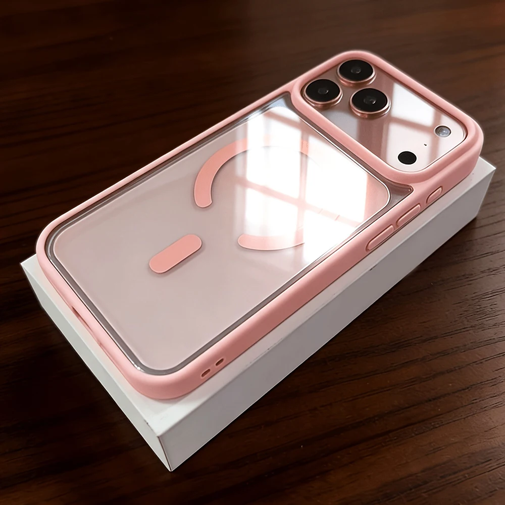 (iphone 17 Rosa) Capa Protetora Transparente À Prova De Choque Para Iphone, Compatível Com Carregamento Sem Fio Magnético.