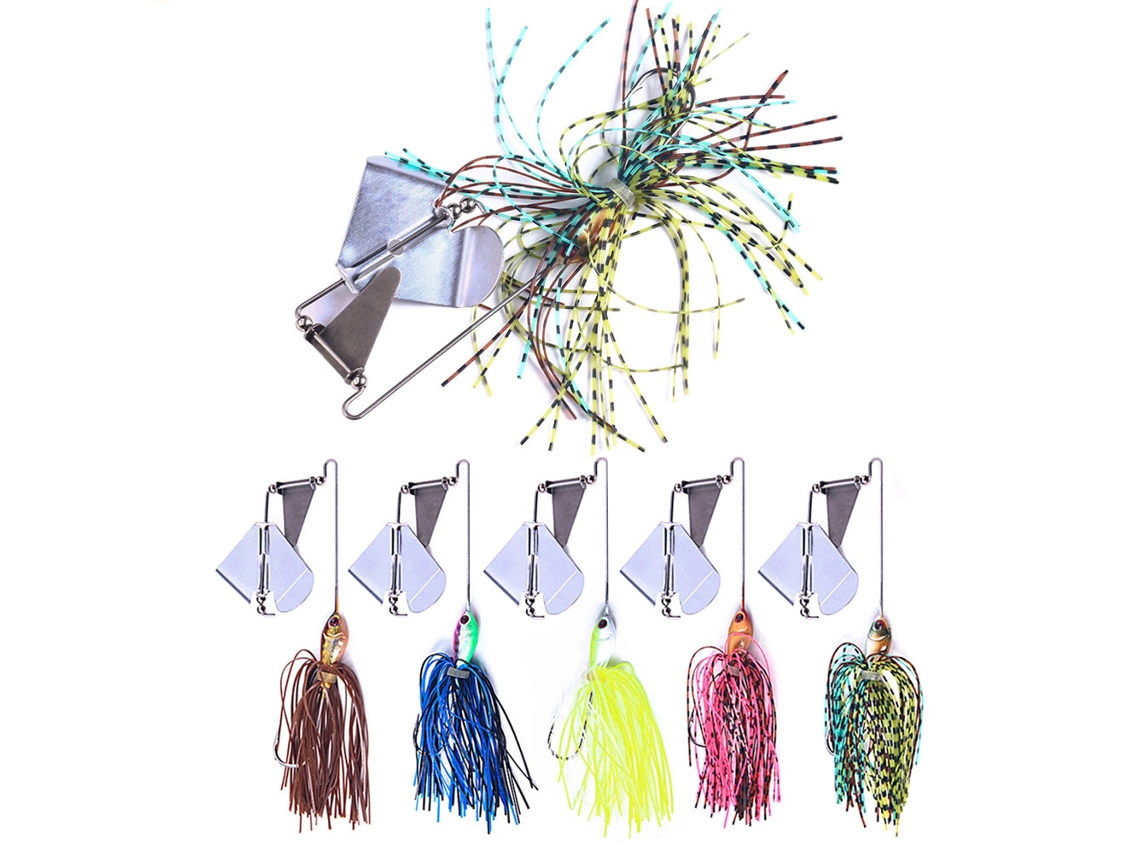 Kit 5 Iscas Spinnerbait para Pesca Bass Trout Salmon