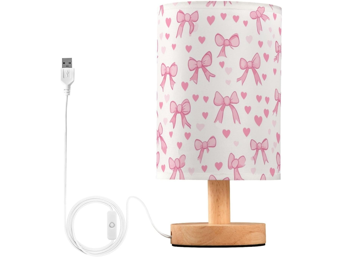 Abajur De Cabeceira Kcldeci Com Fitas E Corações Rosa Para Quarto, Estilo Fazenda, Mesa Cabeceira, Luminária De Mesa