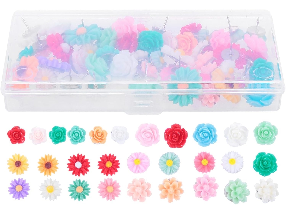 Abaodam 50 Peças De Tachinhas Decorativas Resina Com Design Flor Para Quadros Cortiça, Alfinetes Para Escritório, Escola