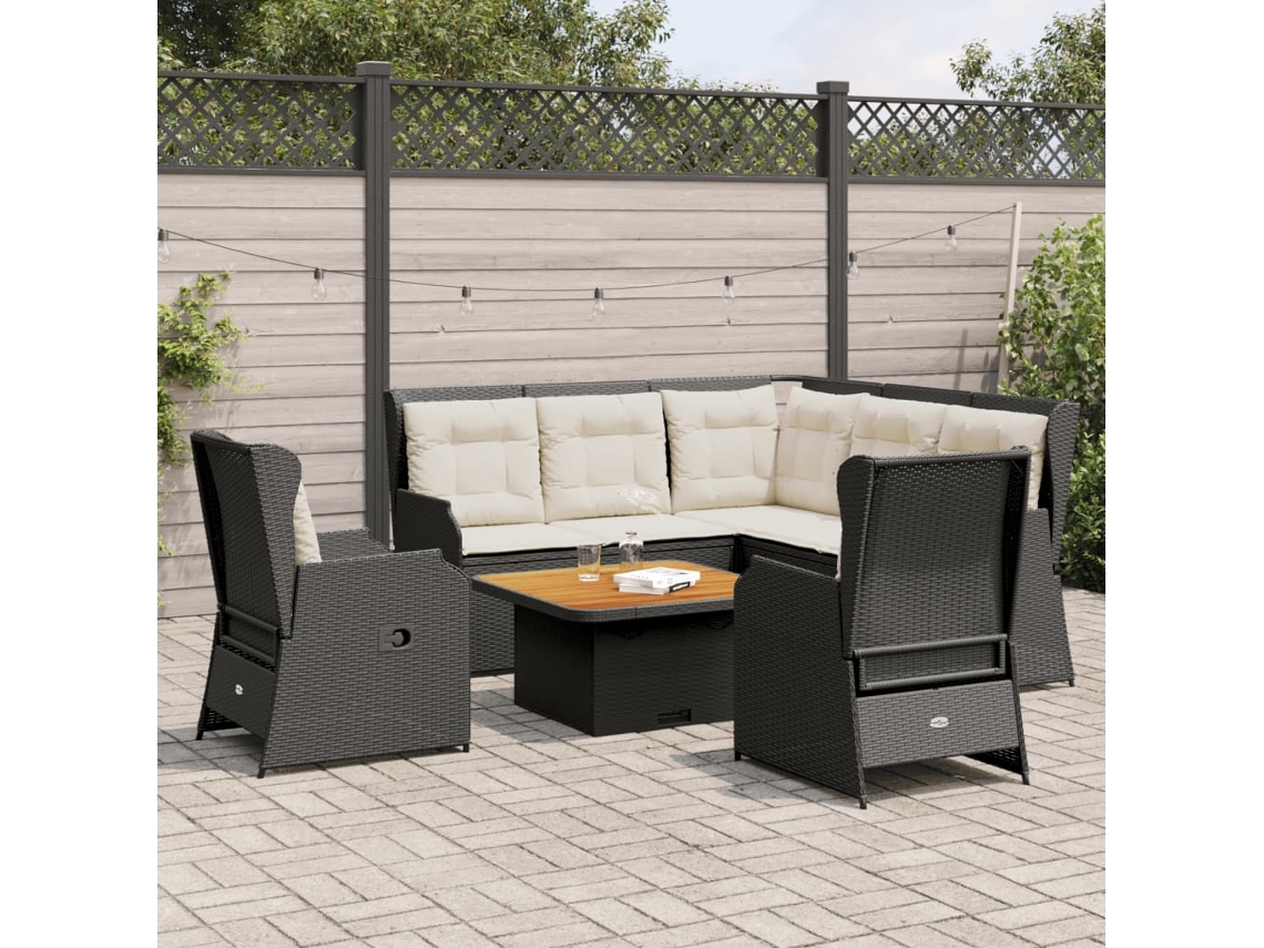 Vidaxl 6 Pcs Conjunto Lounge De Jardim C/ Almofadões Vime Pe Preto