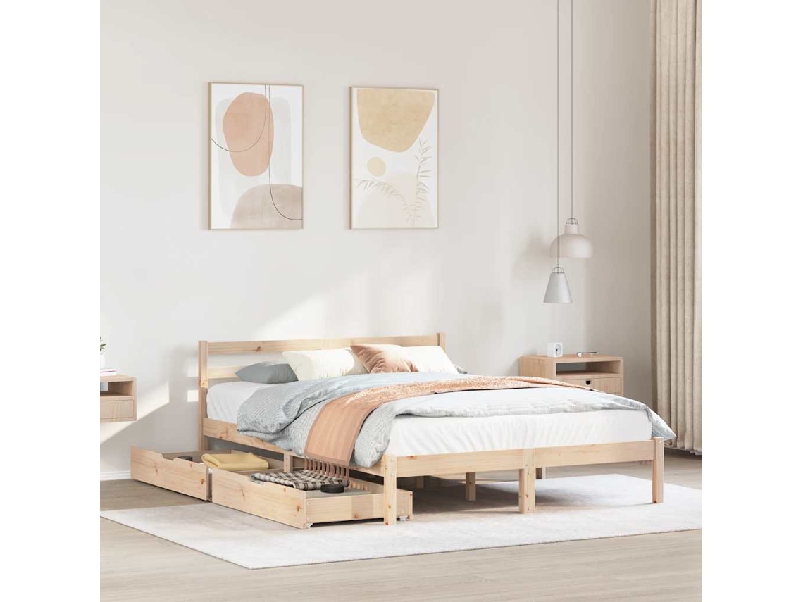Cama Sem Colchão 160x200 Cm Madeira De Pinho Maciça