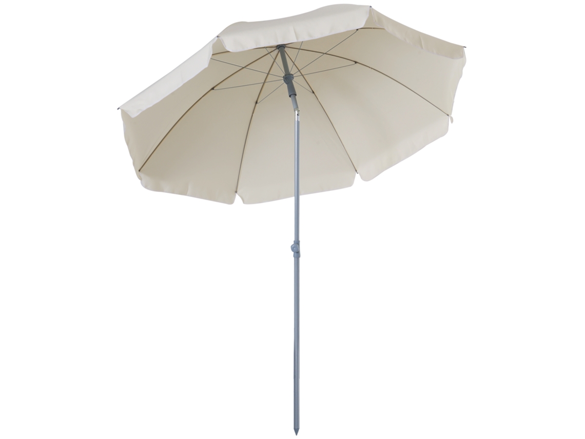 Guarda sol de Praia com Diâmetro de Ø202 Cm, Teto Inclinável, Mastro Removível e Estaca na Base, para Jardim, Bege.
