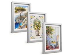 Conjunto De Pinturaspinturas De Limoeiros-do-mar Moldura Prateada Quadros Para A Sala De Estar Espelharte (3 Peças 20x30 Cm)