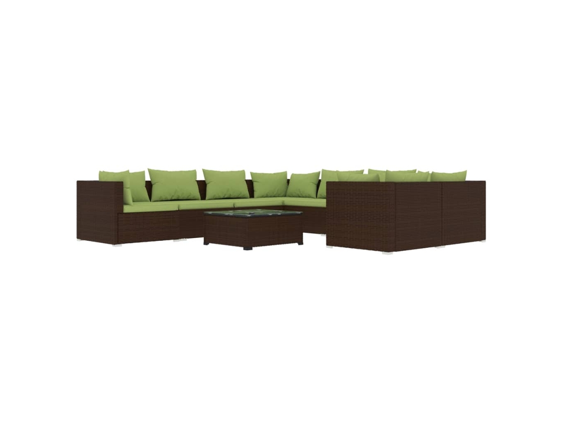 Maison Exclusive - 9 Pcs Conjunto Lounge De Jardim C/ Almofadões Vime Pe Castanho