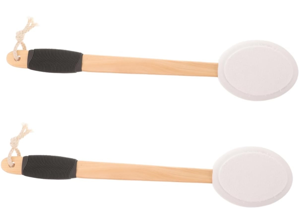 Conjunto De 2 Escovas Banho Com Cabo Longo E Curvo, Escovas De Massagem Para As Costas, Cabeça De Esponja Macia E