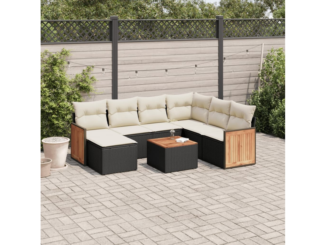 8 Pcs Conjunto Sofás De Jardim Com Almofadões Vime Pe Preto Haochrymec