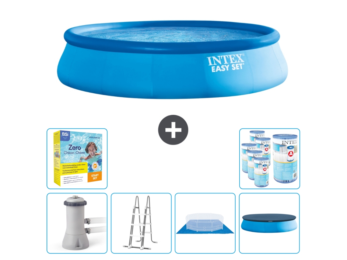 Piscina Inflável Redonda INTEX Easy Set 457 X 107 Cm Azul Inclui Bomba Escada Lençol Cobertura Pacote de Manutenção Filtros