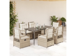 Vidaxl 7 Pcs Conjunto De Jantar P/ Jardim Com Almofadões Vime Pe Bege