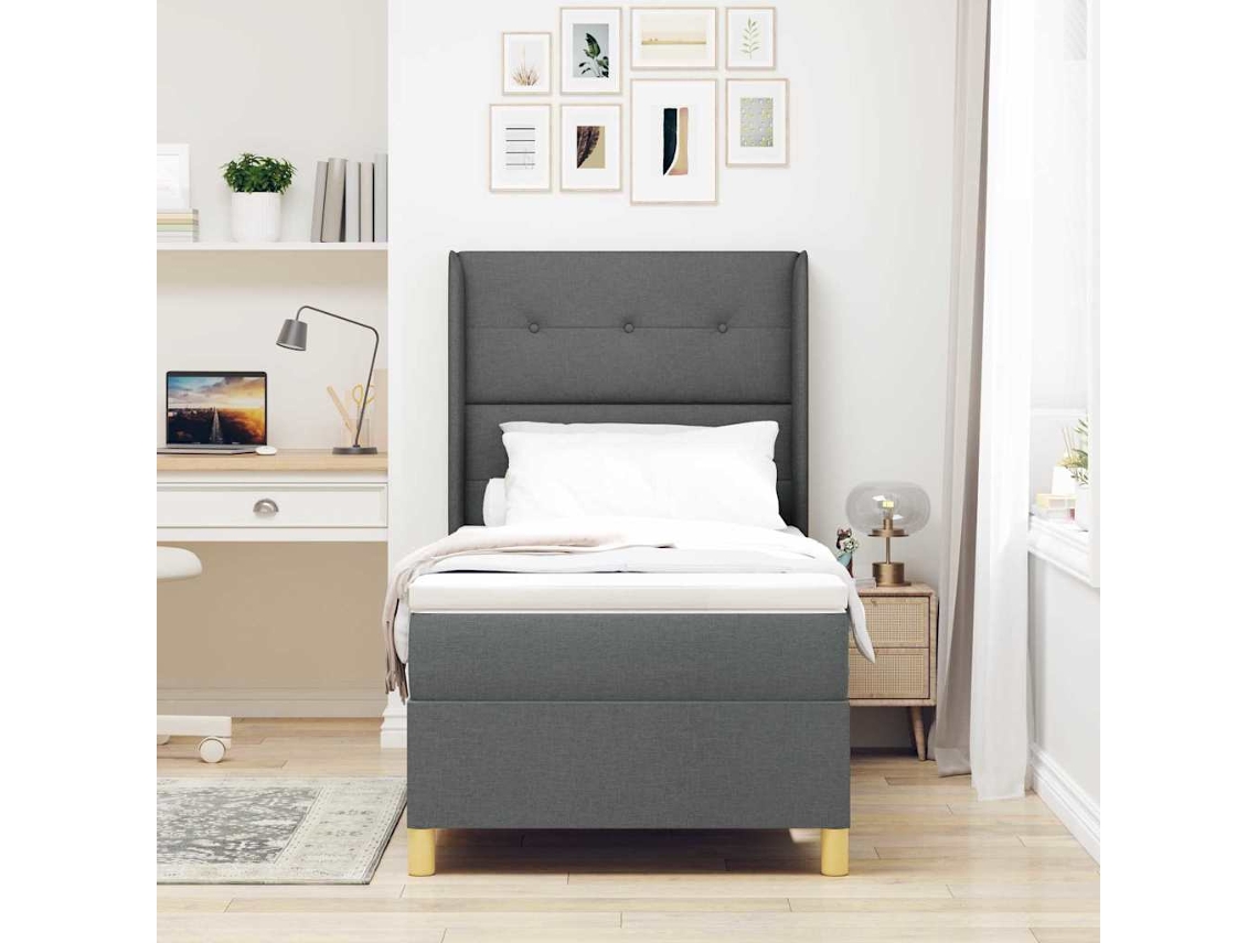 Vidaxl Cama Box Com Cabeceira Cinza Escuro 90 X 200 Cm Tecido