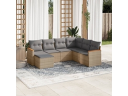 Vidaxl 7 Pcs Conjunto De Sofás P/ Jardim Com Almofadões Vime Pe Bege