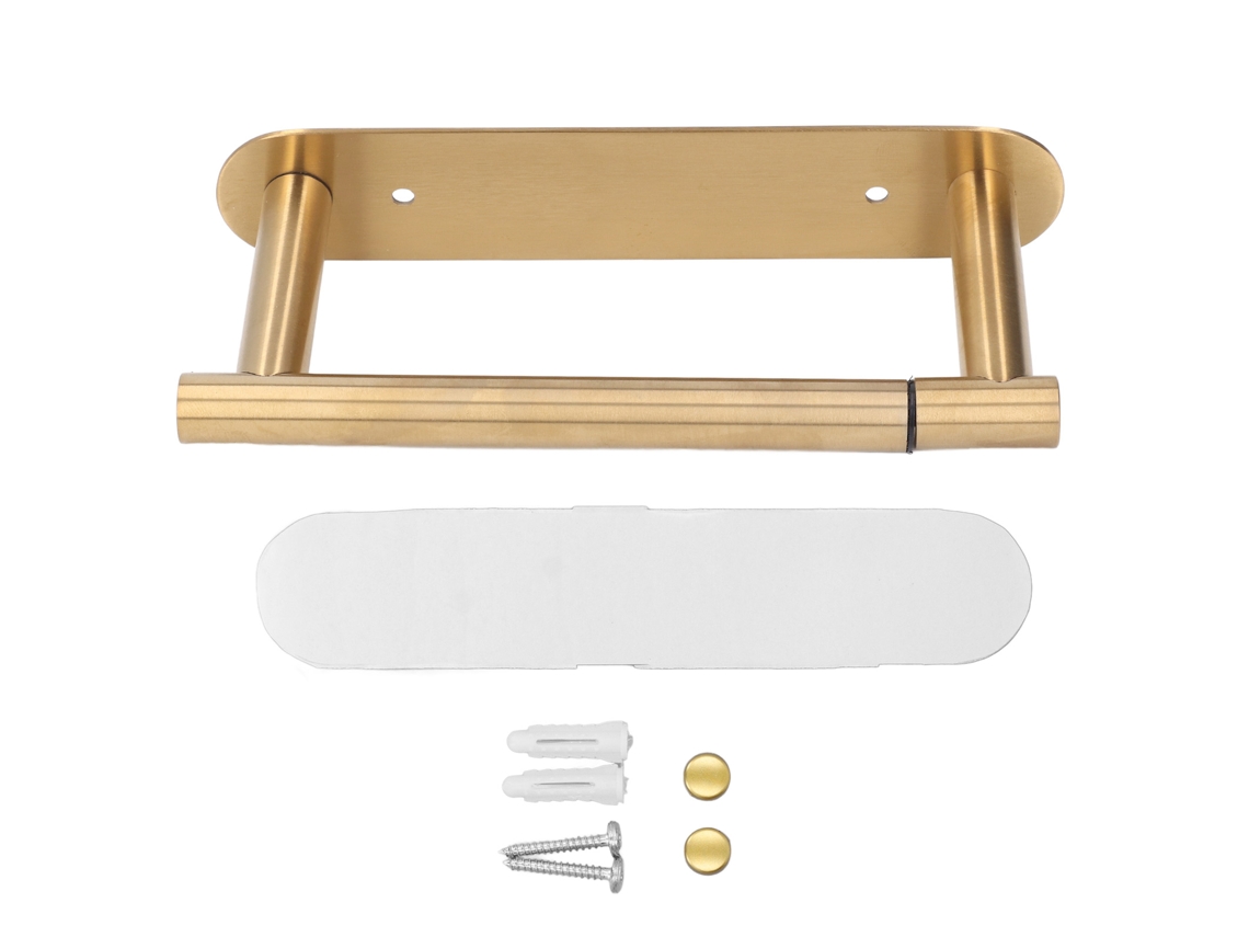Suporte de Papel Higiênico Dourado Polido Multifuncional Aço Inoxidável 304 S/MARCA