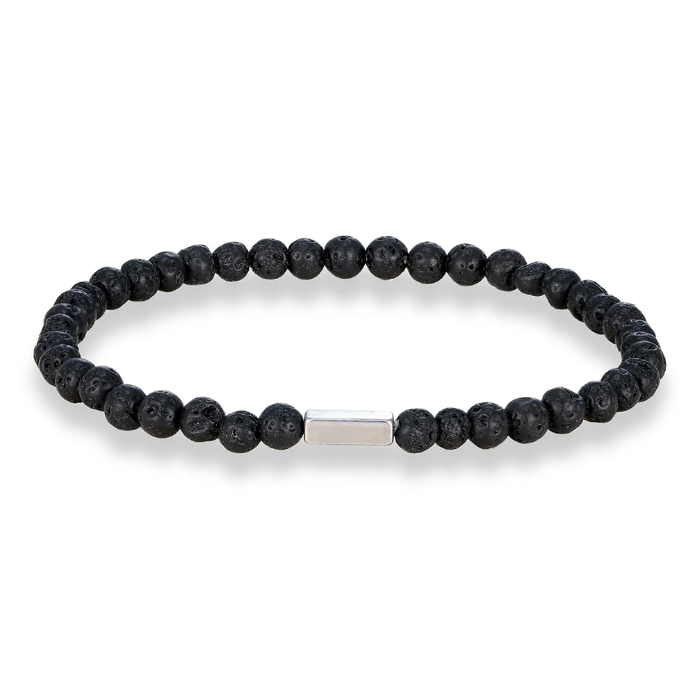 Pulseira de Pedra Vulcânica de 21 Cm e 4 Mm, Pulseira de Pedra Natural com Propriedades Curativas. MDUG
