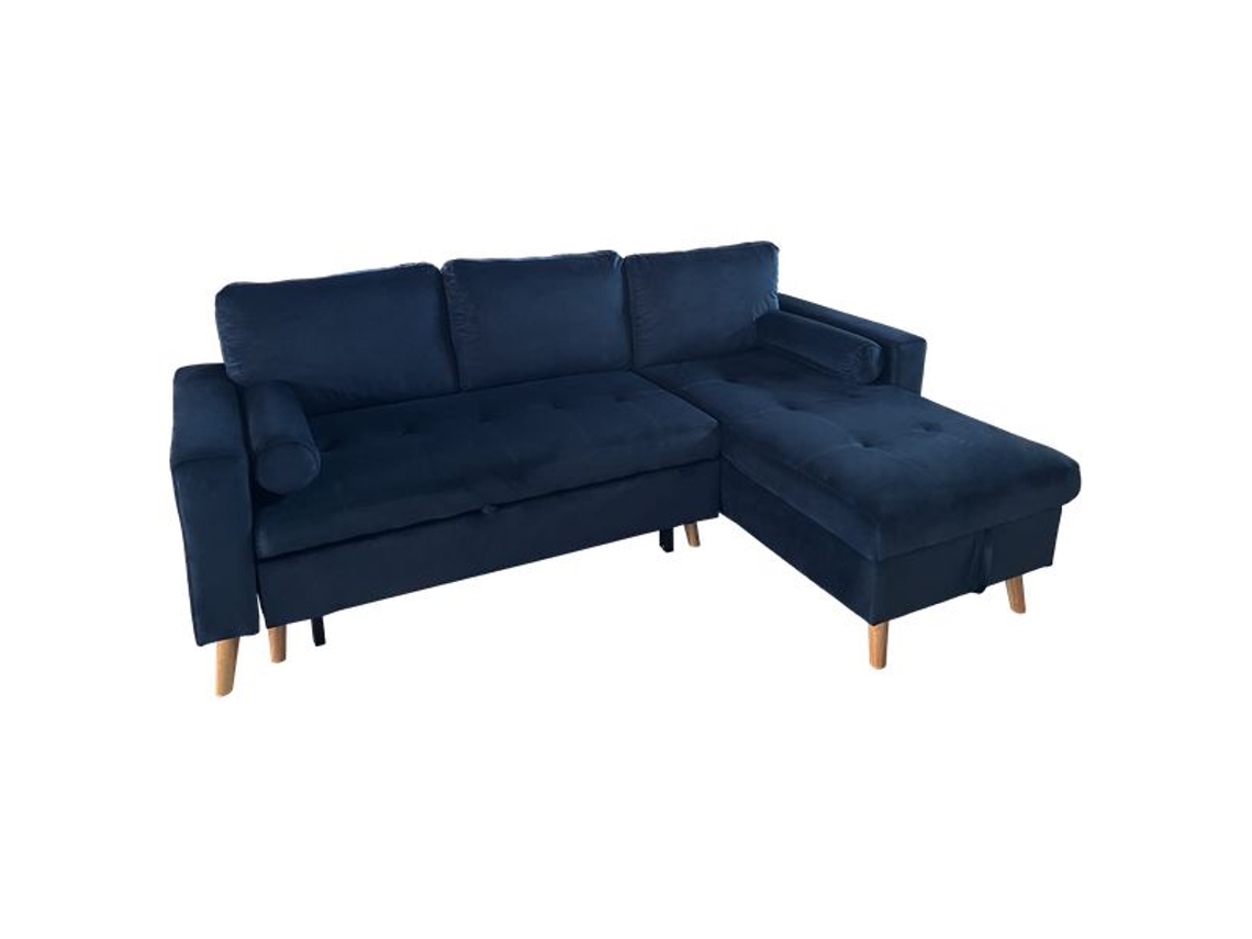 Sofá-Cama de Canto de 3 Lugares James em Veludo Azul HAPPY GARDEN