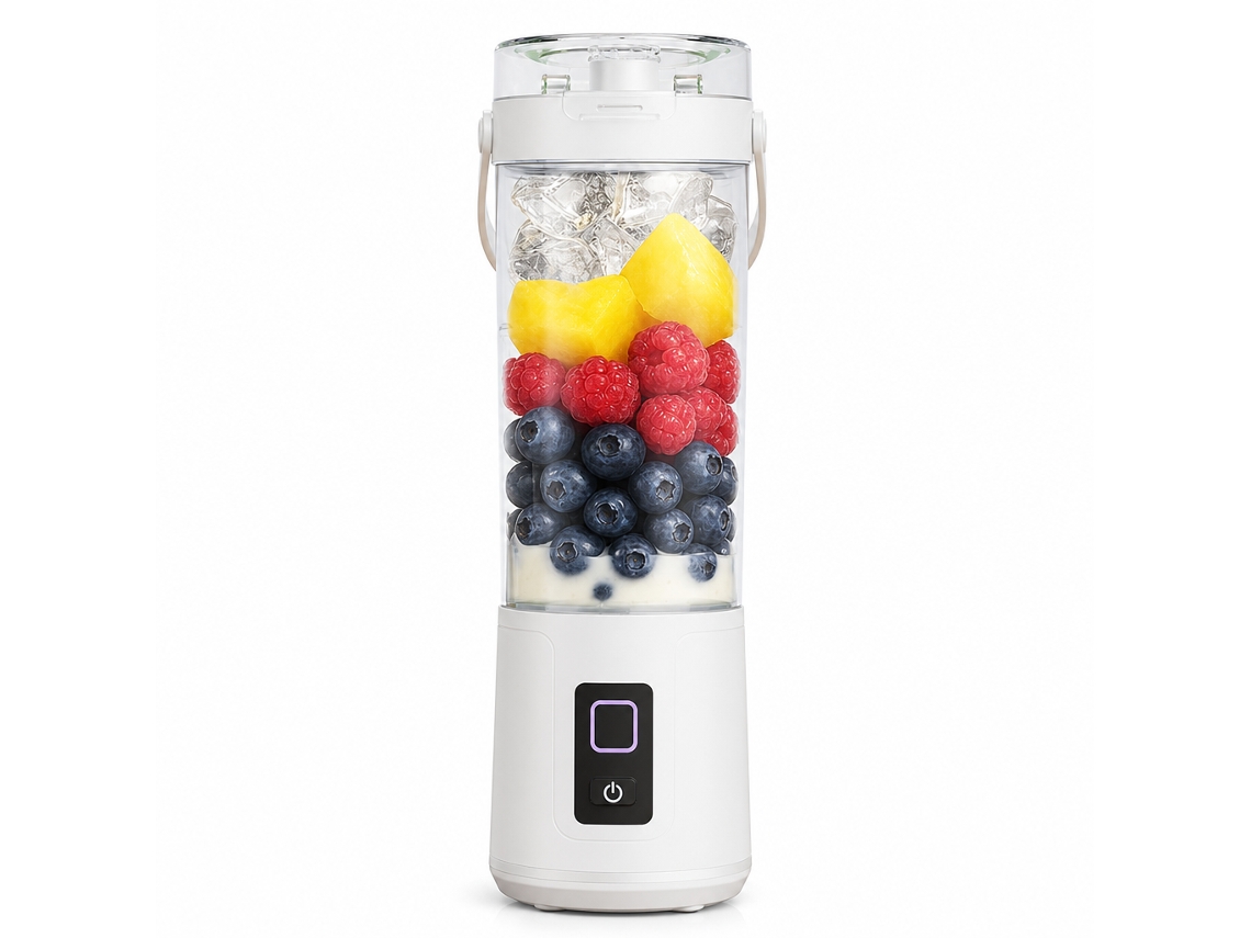 Liquidificador Portátil Sem Fios Branco Com Visor Digital, 12 Lâminas, Para Sumos E Batidos