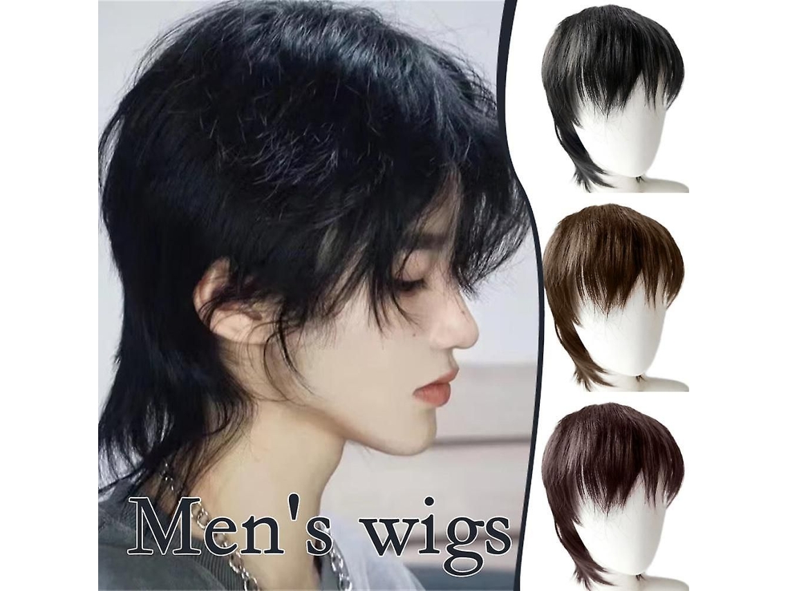 Wolftail Cabelo Peruca Retro Peruca Masculino Centro Bangs Perucas Completas TAISHENGDA