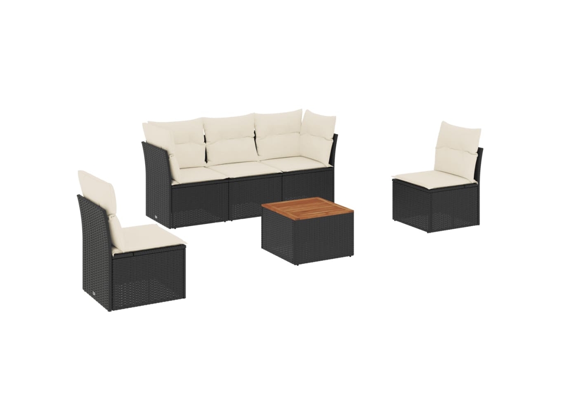 Conjunto 6 sofás de jardim c/ almofadões VIDAXL vime PE preto