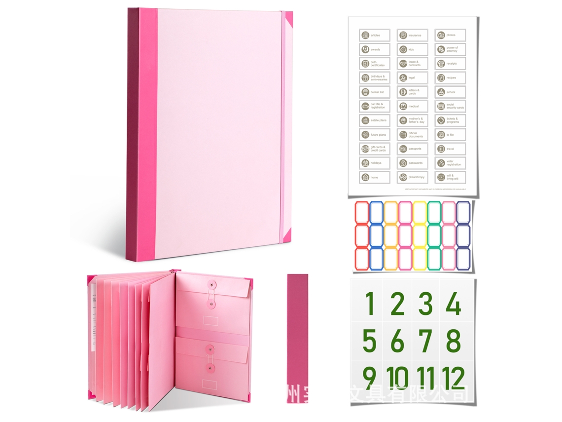 Incase I Go Missing Manila Accordion File Folder, 5cm Thick, A4 Pink, With Large Label Stickers And 2-adhesive