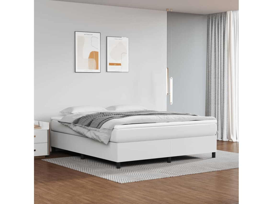 Vidaxl Cama Com Molas/colchão 180x200 Cm Couro Artificial Branco