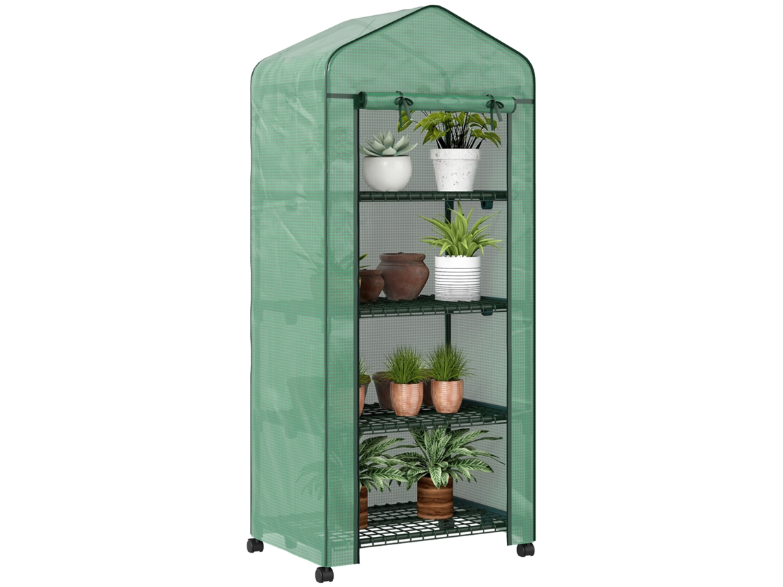 Suporte de Varanda 4 Níveis com 4 Rodas e Fechamento Enrolável, aço e PE (69x50x165 cm) BTFORUS