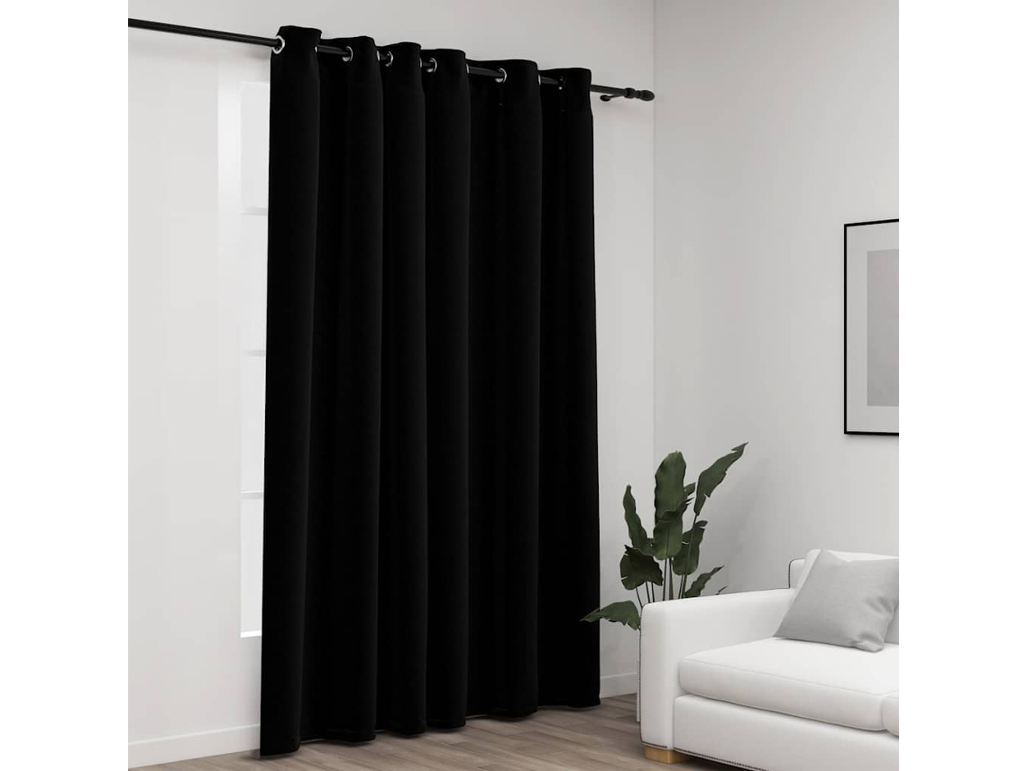 Vidaxl Cortina Opaca Aspeto De Linho Com Ilhós 290x245 Cm Preto