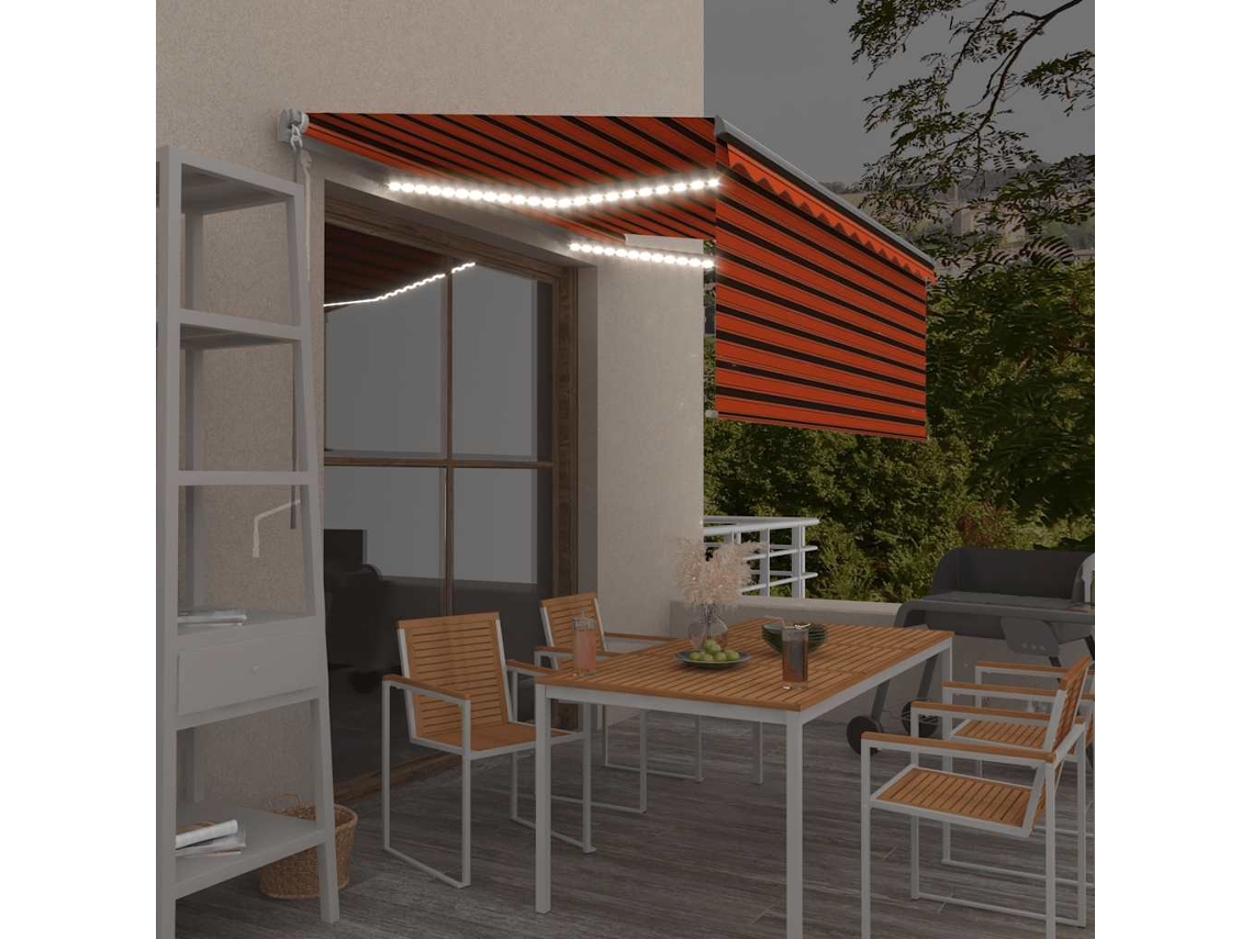 Vidaxl Toldo Retrátil Manual Com Estore/led 3,5x2,5 M Laranja/castanho