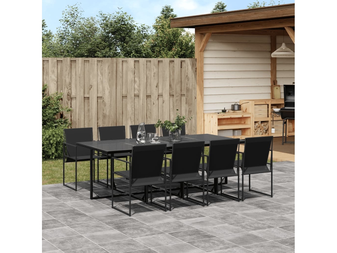 Vidaxl 9 Pcs Conjunto De Jantar Para Jardim Textilene Preto